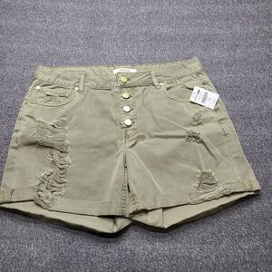 Refuge Shorts Womens‎ 12 Green Distressed High Rise Button Fly Raw Hem Casual